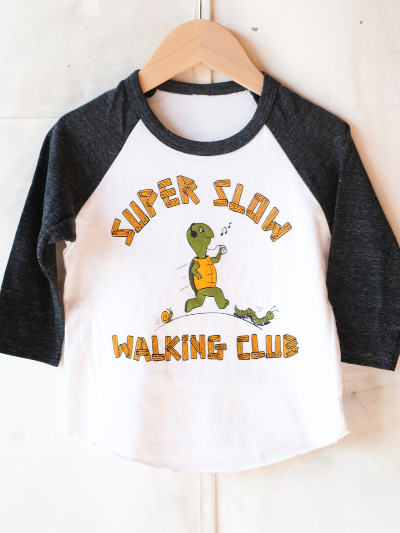 Super Slow Walking Club | Raglan Baseball Tee | Sizes 2T - YL (NEW!)-3/4 Sleeve-Ambitious Kids